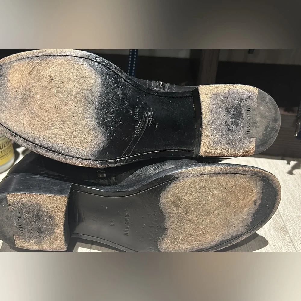 MIU MIU LEATHER MOTO BOOTS - Picture 3 of 4